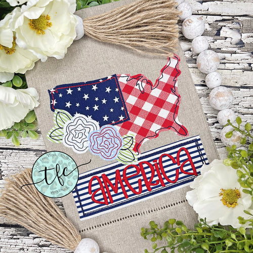 {Floral USA} applique