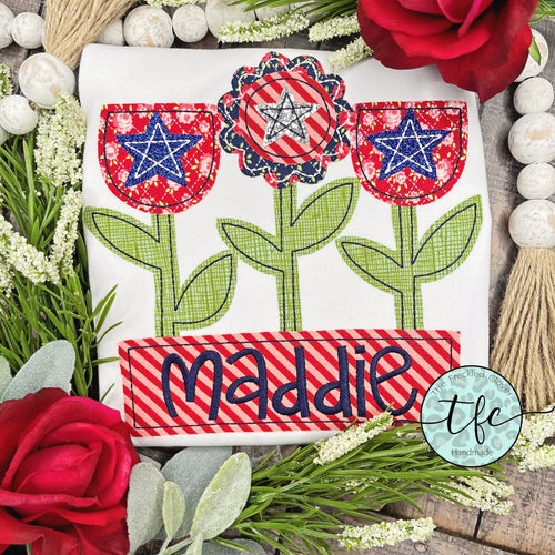 {Patriotic Flower Trio} applique tee