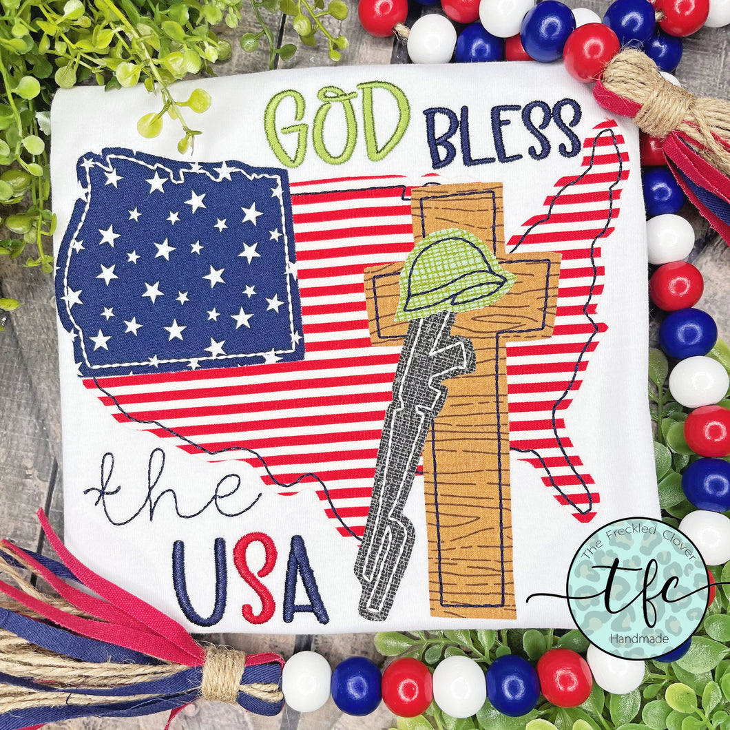 {God Bless The USA} applique tee