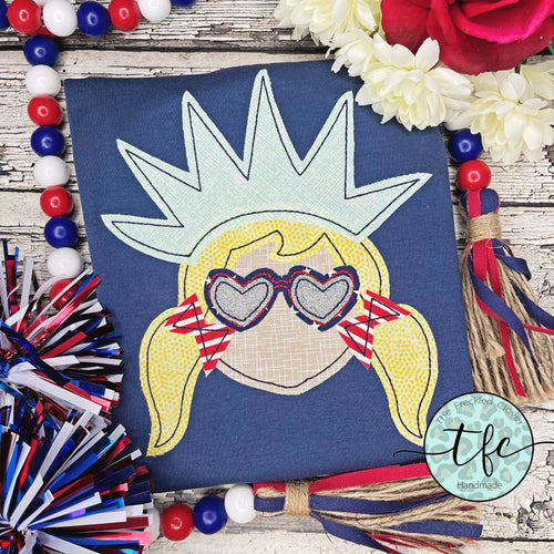 {Lady Liberty} applique tee