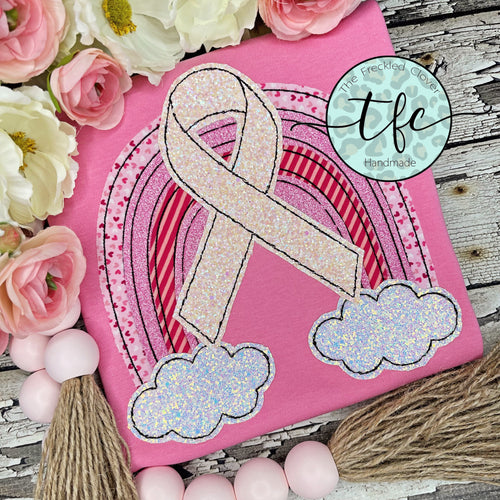 {Pink Ribbon Rainbow} girl's applique tee