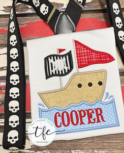 {Pirate Ship} applique tee