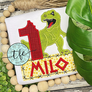 {T-Rex} Birthday Applique Tee
