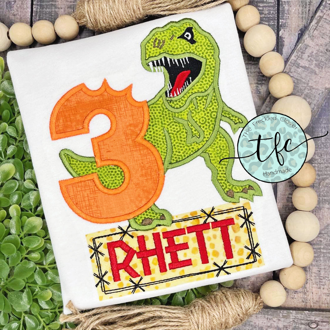 {T-Rex} Birthday Applique Tee