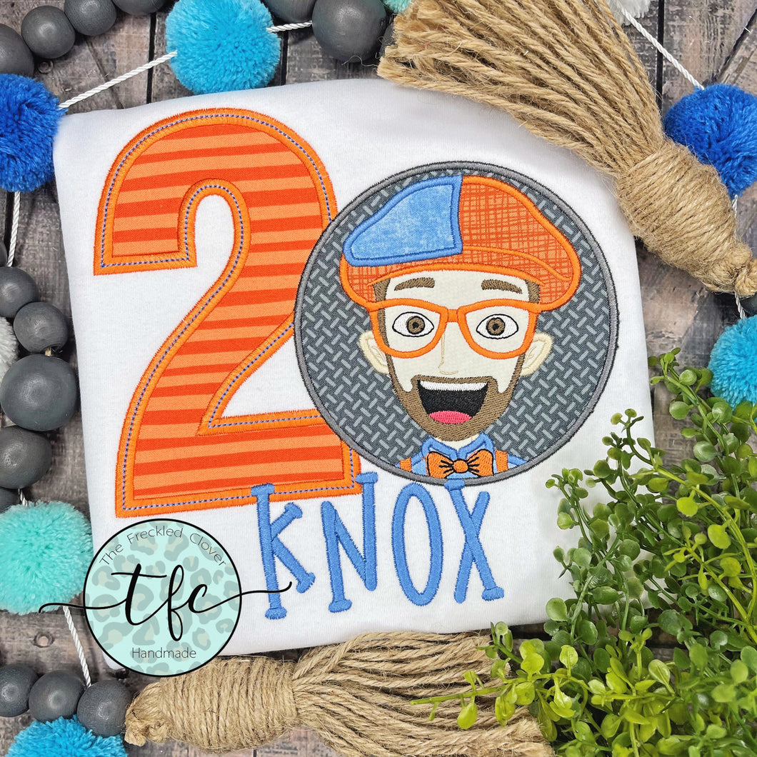 {Blippi Birthday} applique tee