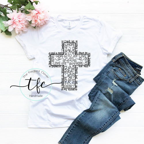 {Faith Love Peace Joy- Cross} screen print tee