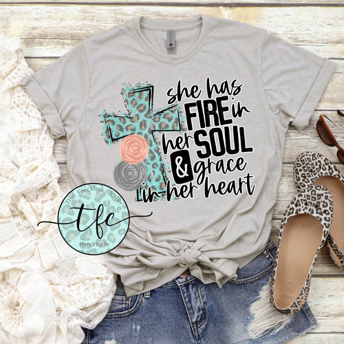 {Turquoise Leopard Fire In Her Soul} tee