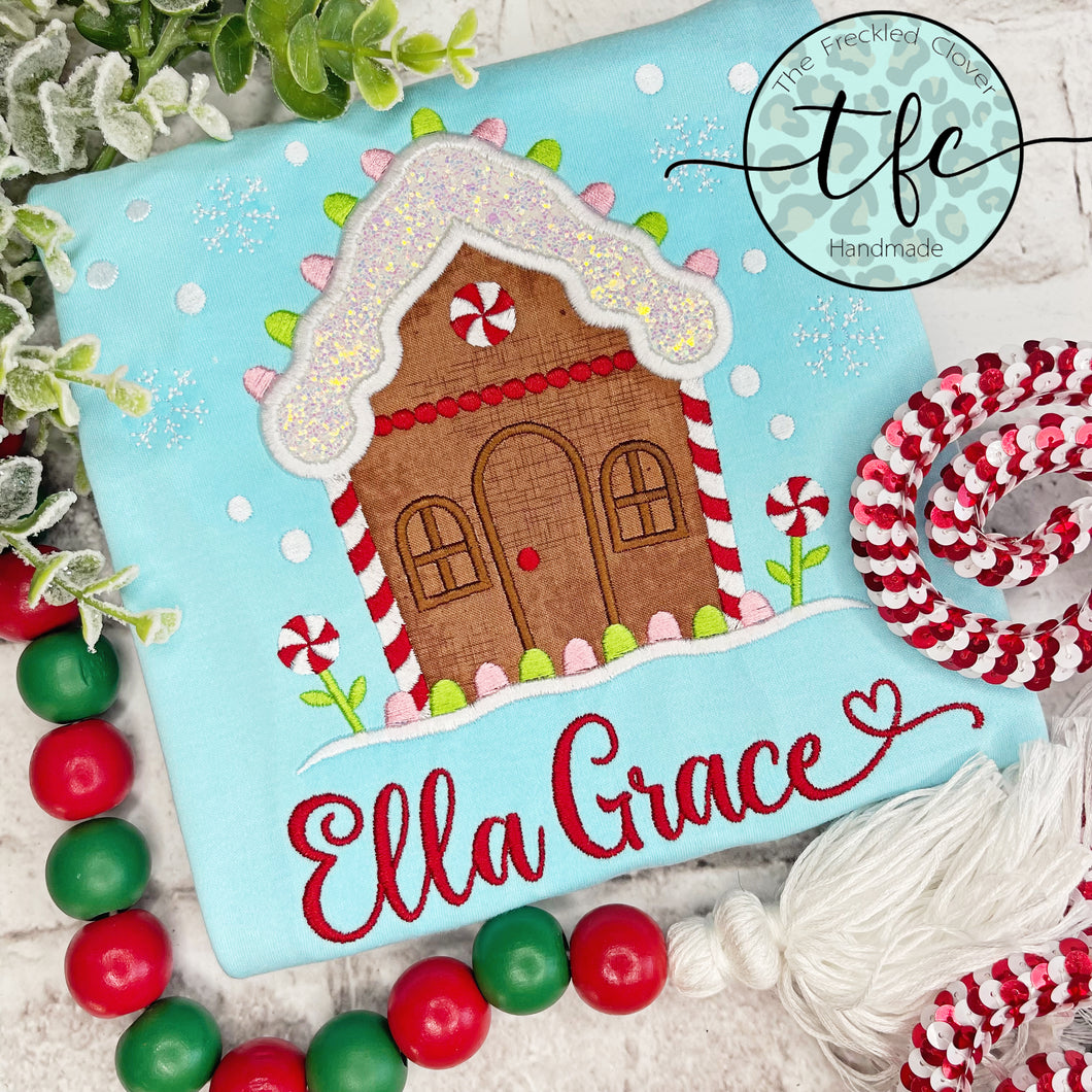 {Gingerbread House} applique tee