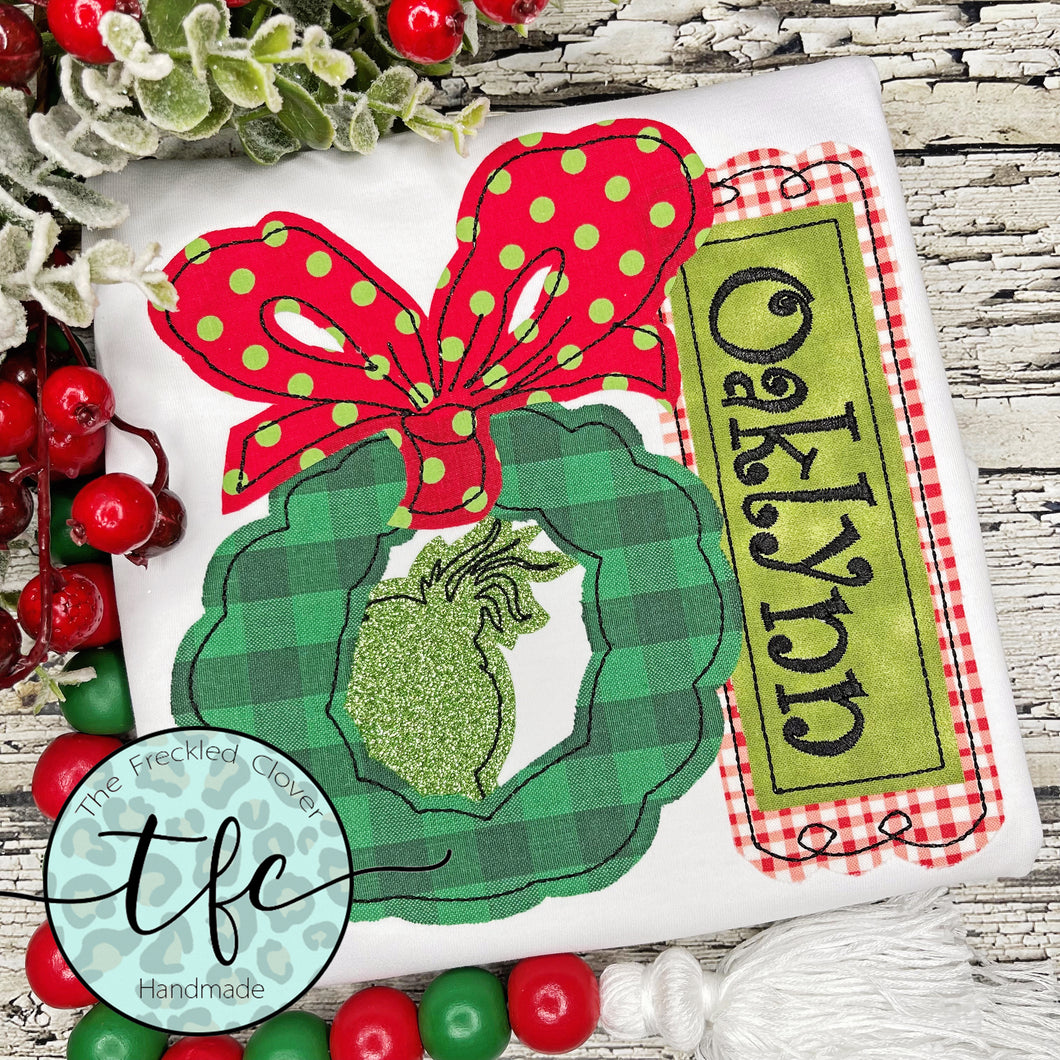 {Mean One Wreath Peeker} applique tee