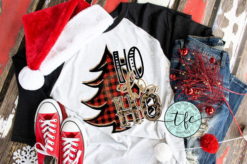 {Ho Ho Ho} screen print raglan