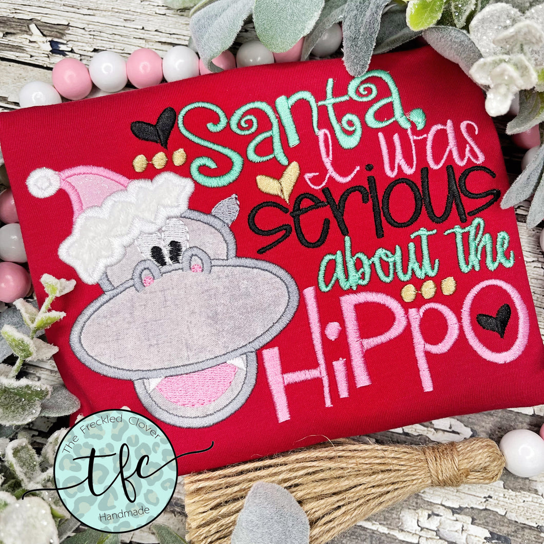 {Christmas Hippo} applique tee