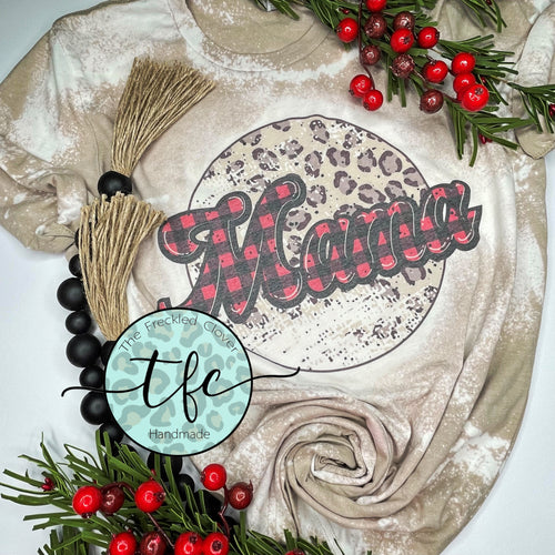 {Christmas Mama- leopard and plaid} distressed tee