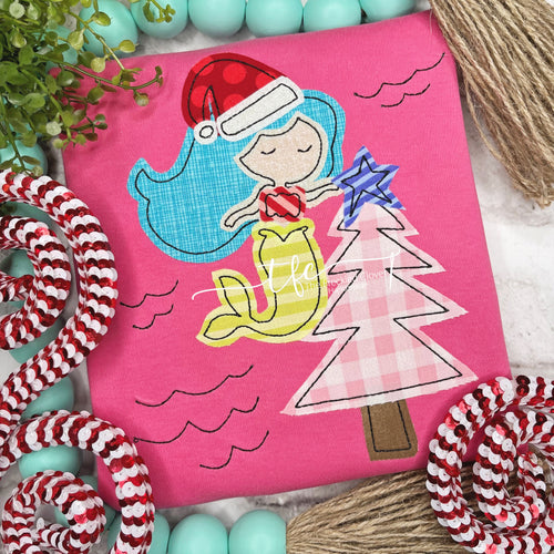 {Christmas Mermaid} applique tee