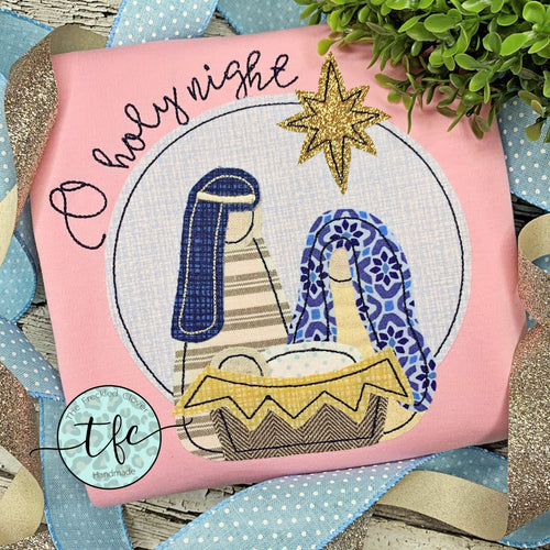 {Oh Holy Night} Nativity Scene applique tee