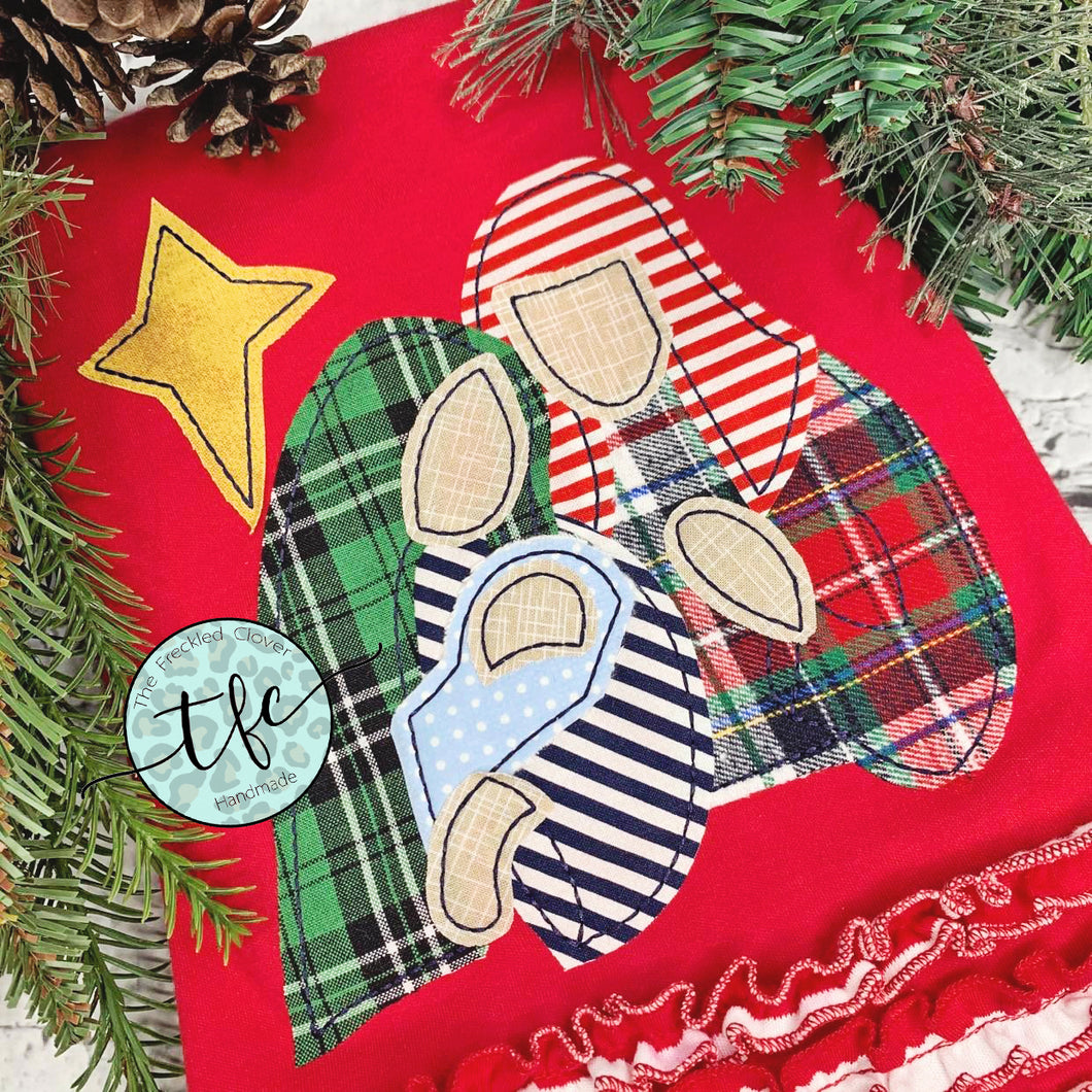 {Plaid Nativity} applique tee