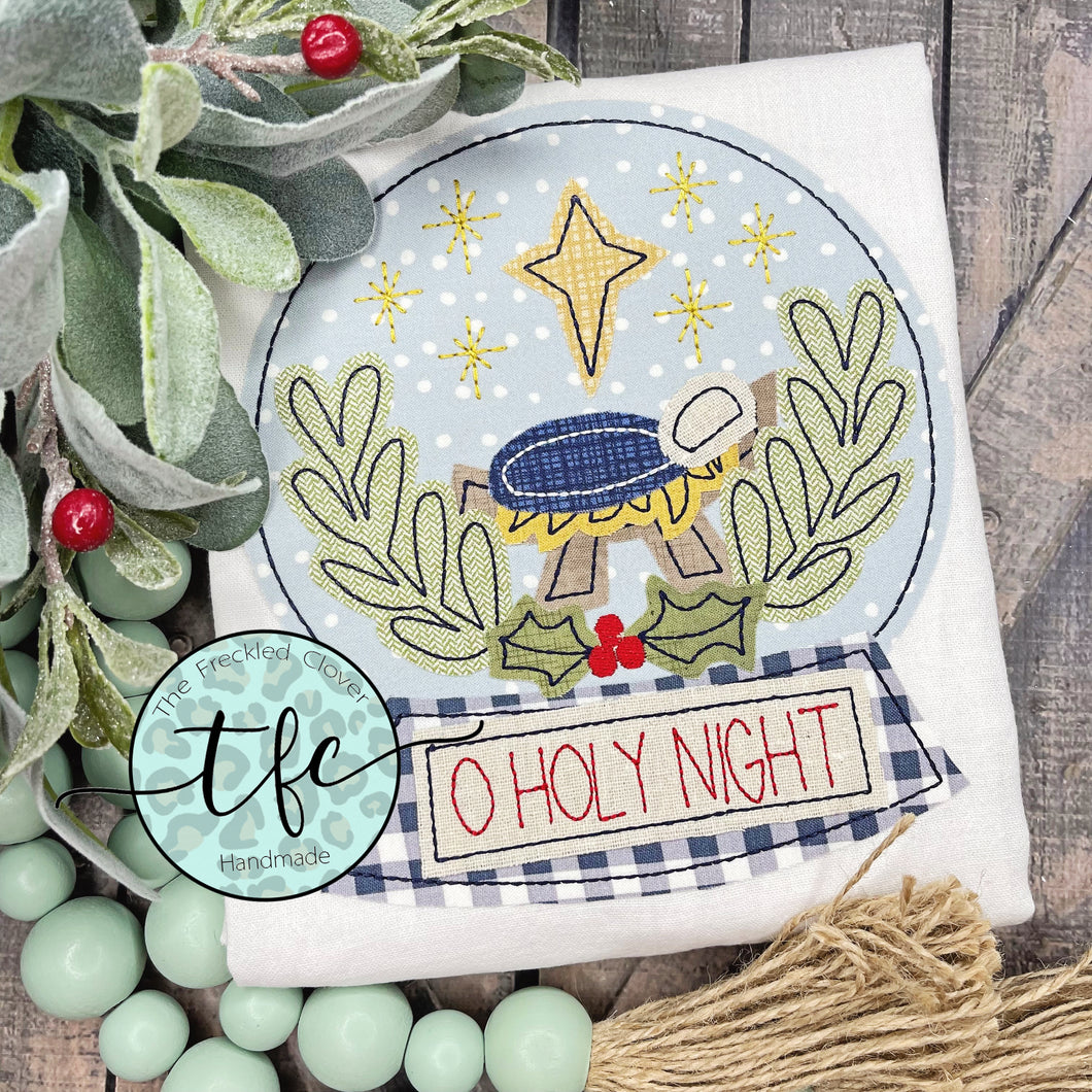 {Snow Globe Christmas Nativity} applique tea towel