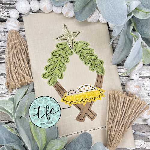 {Christmas Nativity Wreath} applique tea towel