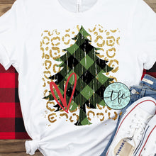 Load image into Gallery viewer, {Green Plaid Tree On Metallic Leopard} screen print tee