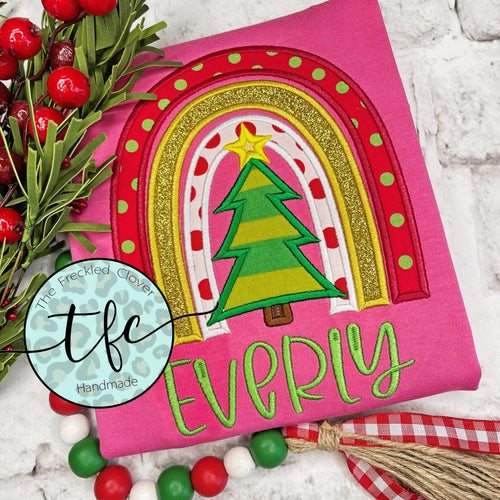 {Christmas Tree + Rainbow} applique tee