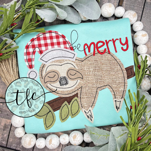 {Sleepy Christmas Sloth} applique tee