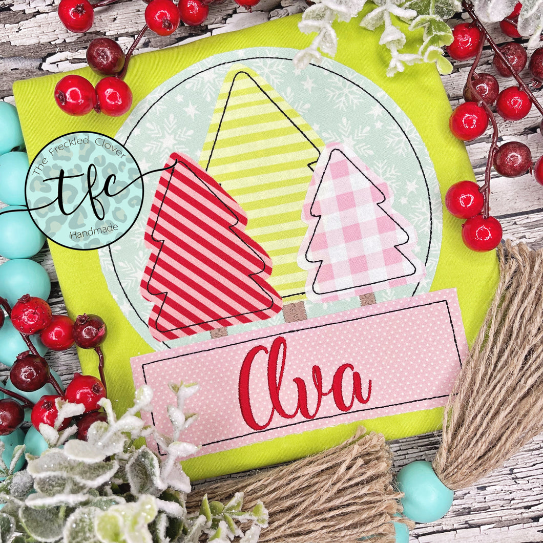 {Snow Globe- Christmas Trees} applique tee