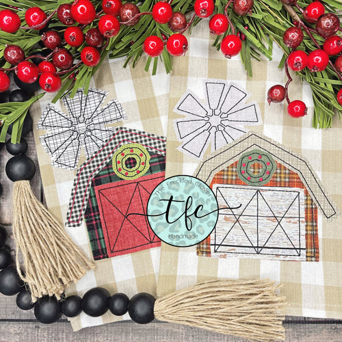 {Christmas Barn} applique tea towel