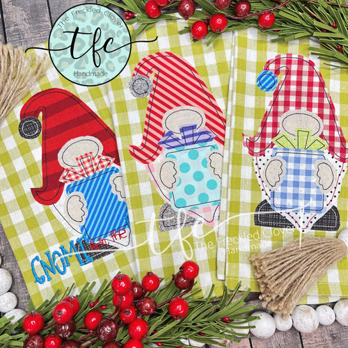 {Gnome For The Holidays} applique tea towel