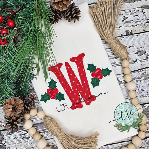 {Holly + Laurel} applique monogram tea towel