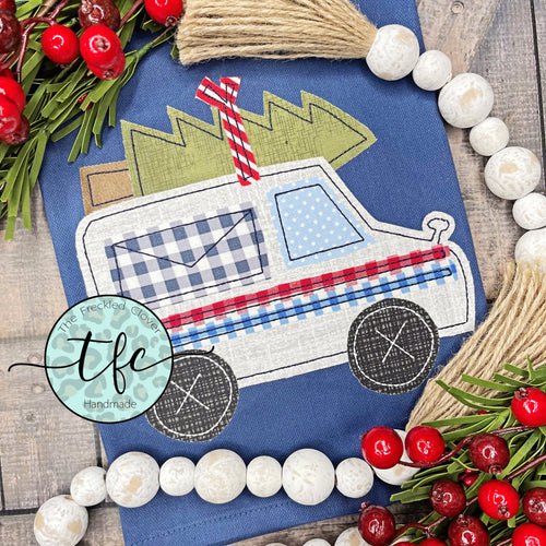 {Christmas Mail Truck} applique tea towel