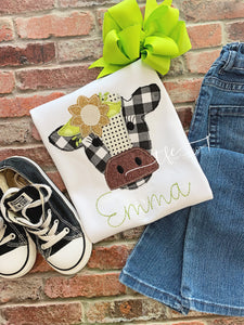 {Simple Farmhouse Cow} applique tee