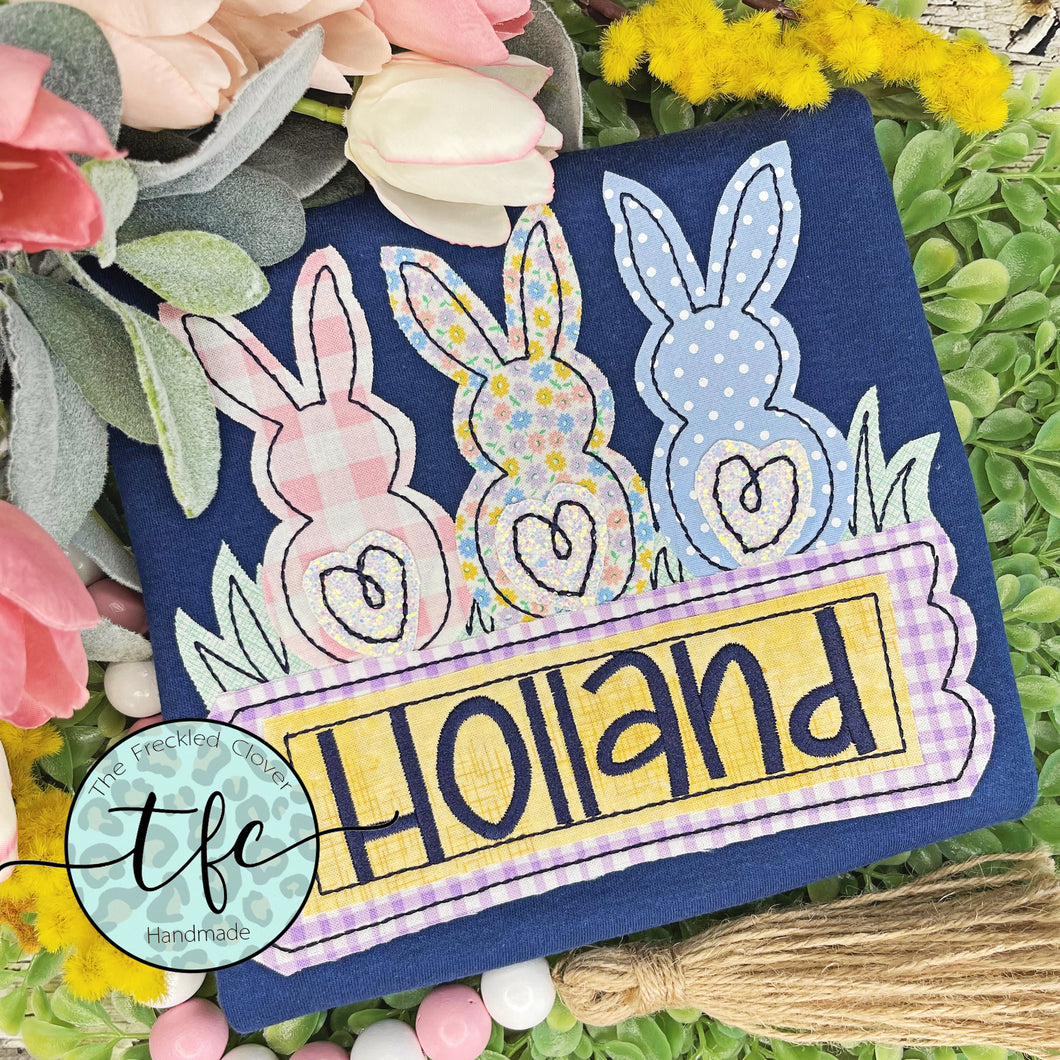 {Cute Bunny Trio} Girl's applique tee