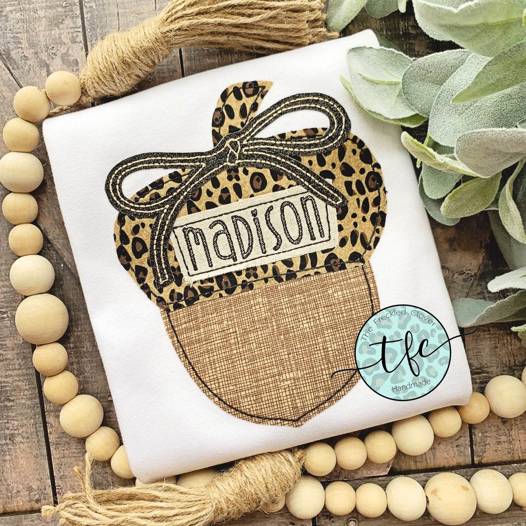 {Little Leopard Acorn} applique tee