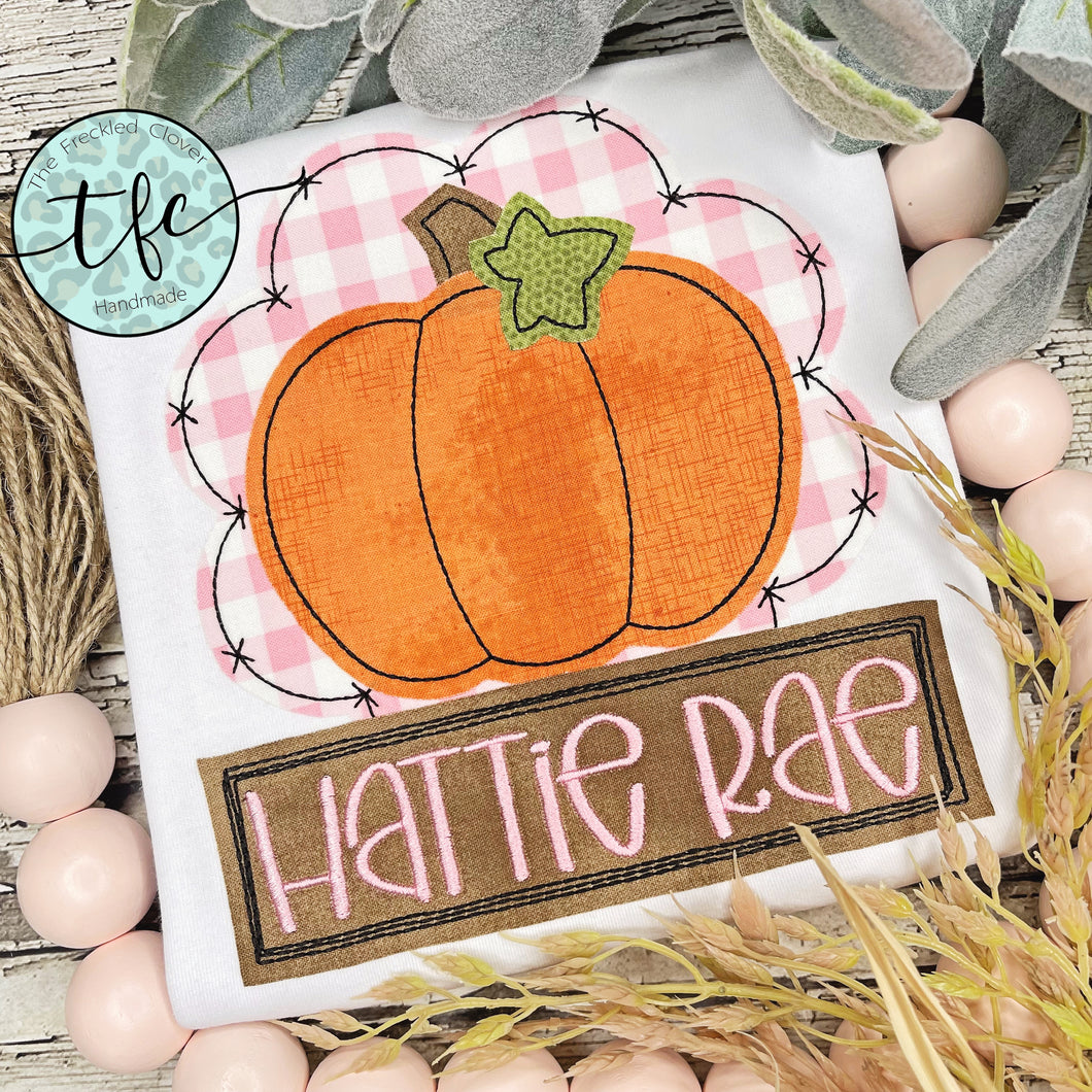 {Pumpkin- Scallop Patch} girl's applique tee
