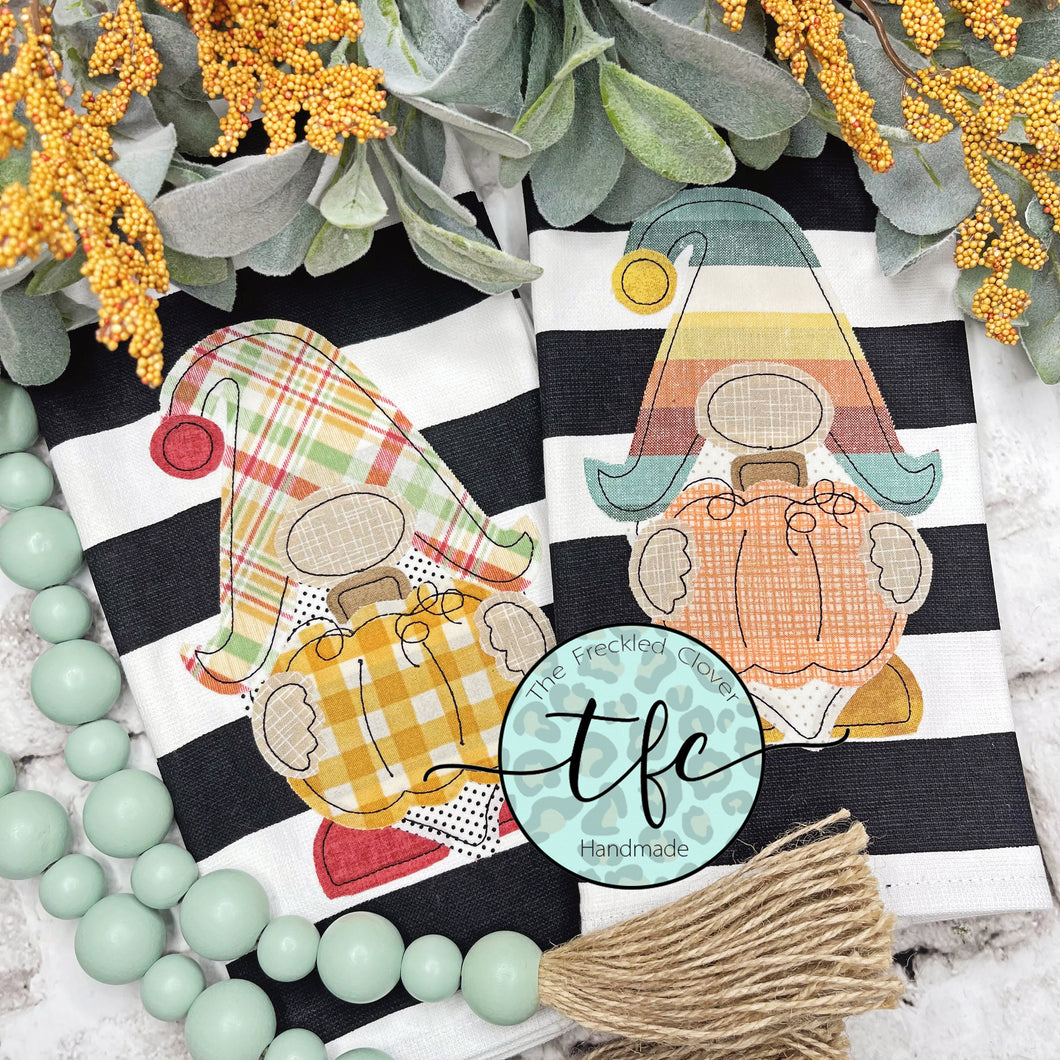 {Fall Gnome} applique tea towel