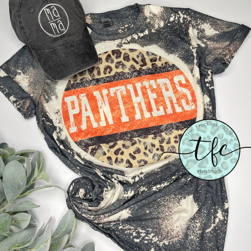 {Panthers- Orange+Leopard} distressed tee