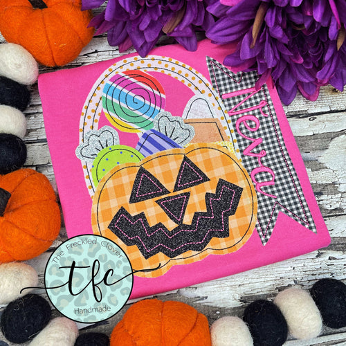 {All Treats, No Tricks} applique tee
