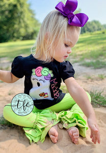 {Too Cute To Spook} ghost applique tee