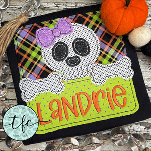 {Girl's Halloween Split Skull} applique tee