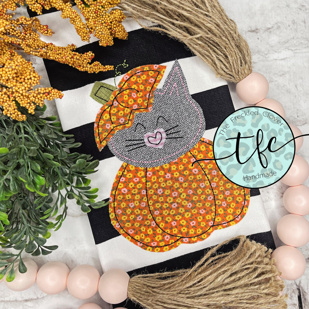 {Halloween Kitty} applique tea towel