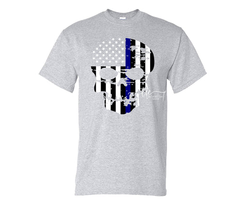 {Blue Line Skull} Adult+Youth