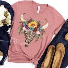 Load image into Gallery viewer, {Leopard Floral Bull Skull} screen print tee