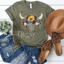 Load image into Gallery viewer, {Leopard Floral Bull Skull} screen print tee