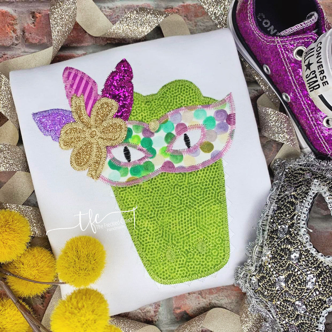 {Mardi Gras Gator} girl applique tee