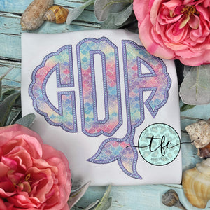 {Mermaid Scallop Applique Monogram} *color options available