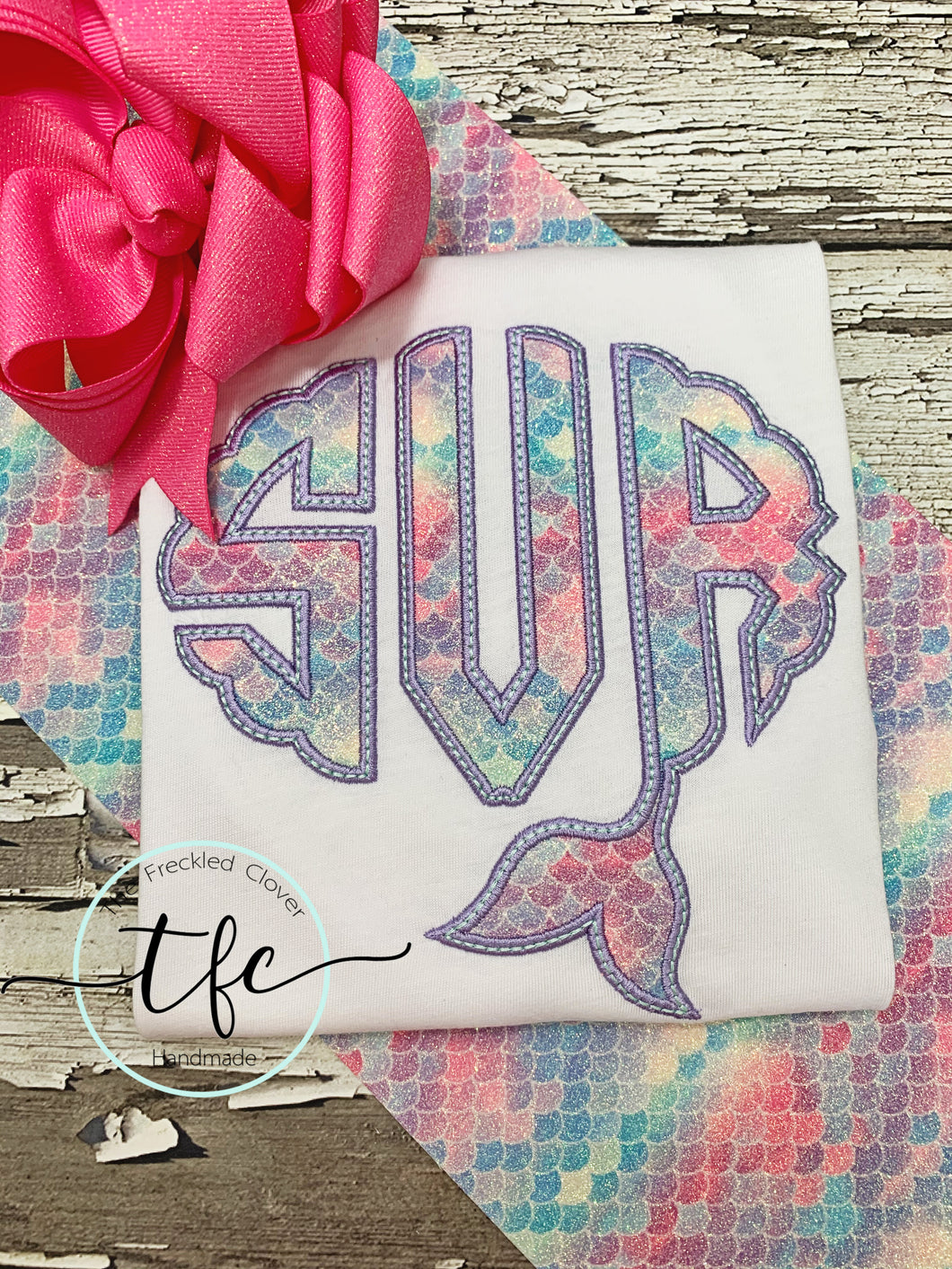 {Mermaid Scallop Applique Monogram} *color options available