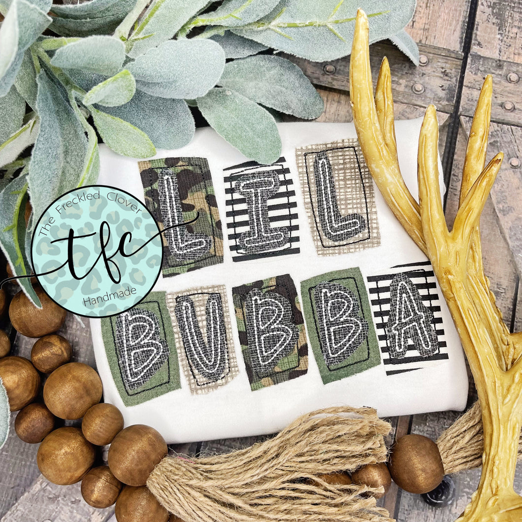 {Camo Block Letters} name applique tee