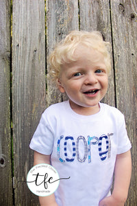 {Skinny Applique Name Tee} blue+gray