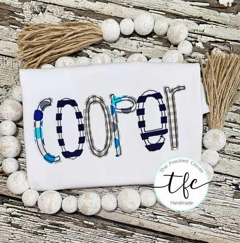 {Skinny Applique Name Tee} blue+gray