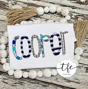 {Skinny Applique Name Tee} blue+gray