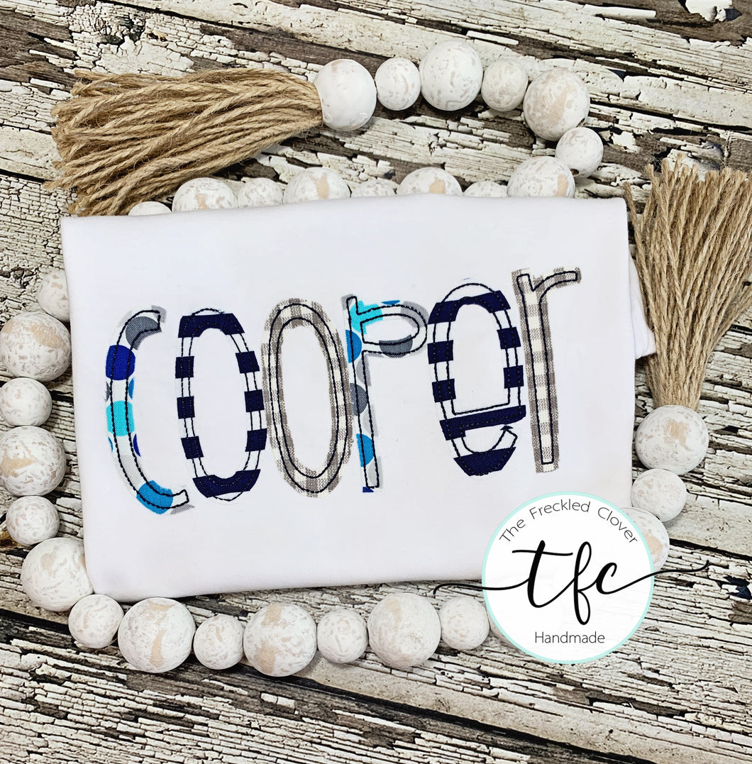 {Skinny Applique Name Tee} blue+gray